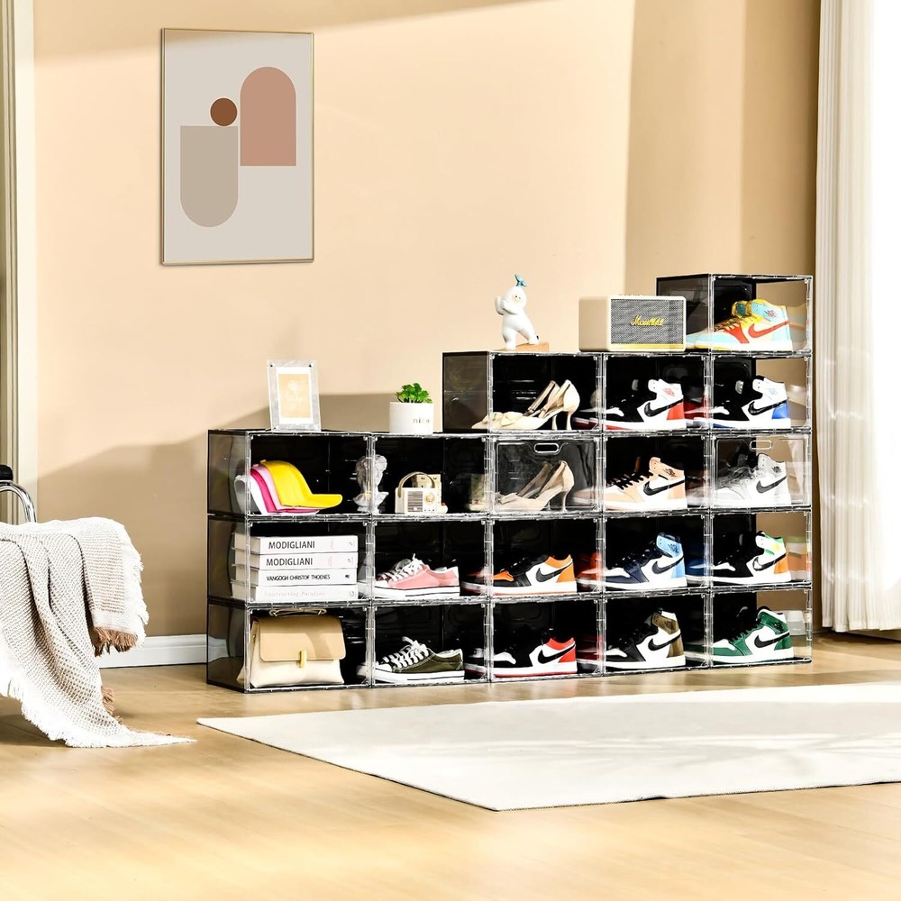 13x10.6x8.3” 8PC Shoe Boxes Stackable Large Drop Side Shoe Storage Organizer
