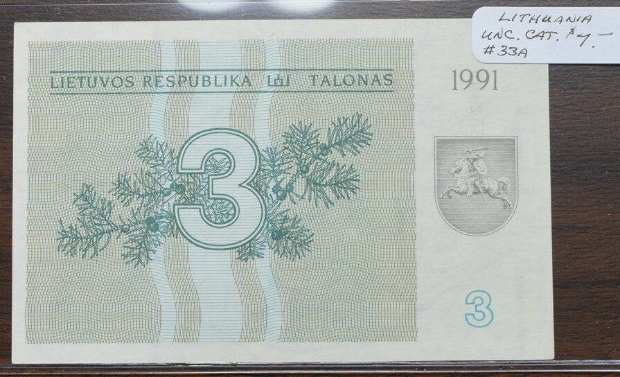 Lithuania $3 Note - UNC - CAT $7