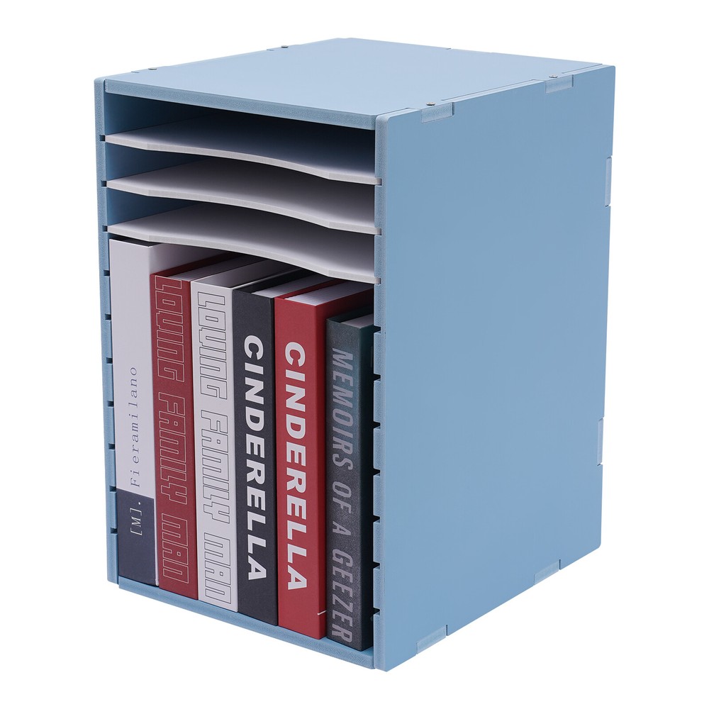 11-Compartment Vertical Desktop Sorter, Blue, Durable Organizer for Letters