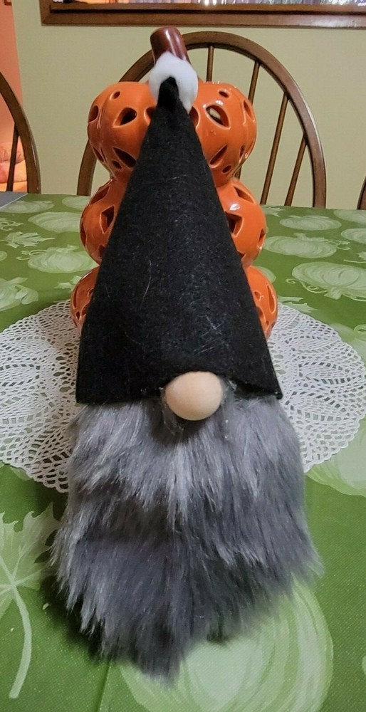 Handmade Gnome with black hat and grey beard