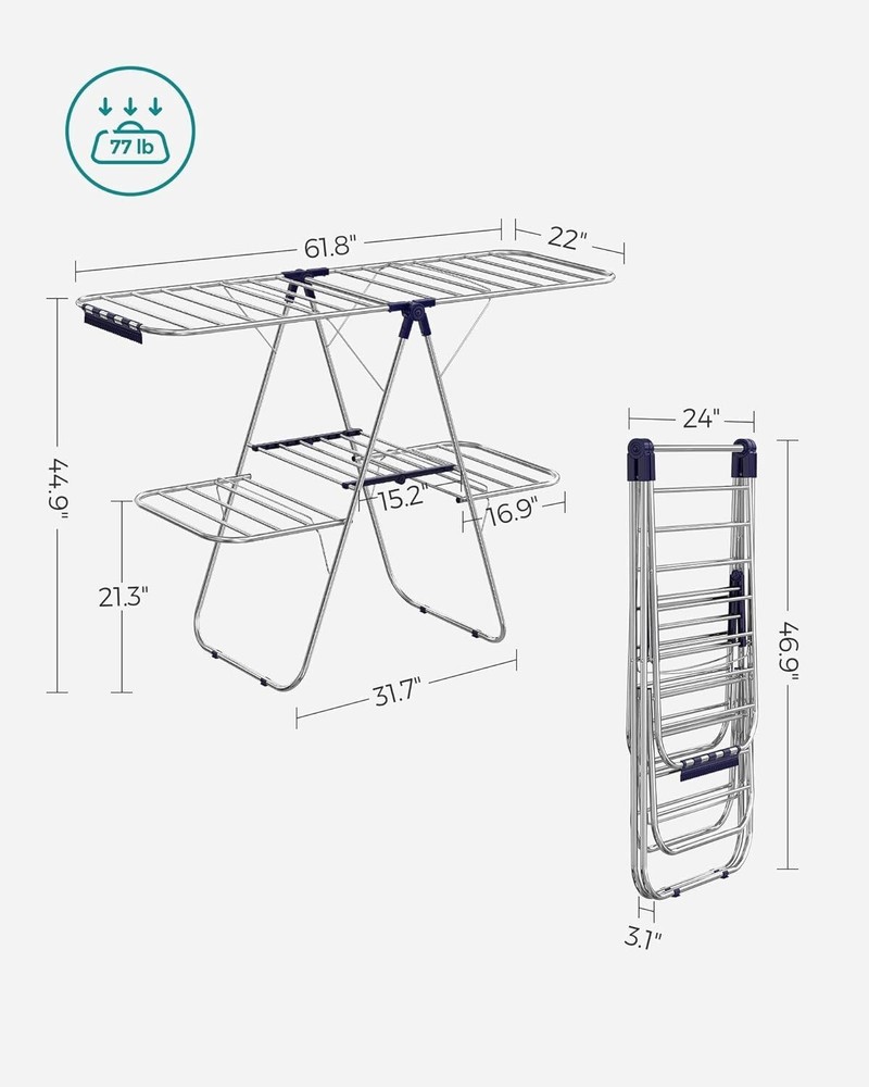 Clothes Drying Rack Foldable 2-Level Laundry Free-Standing Large Adjustable New