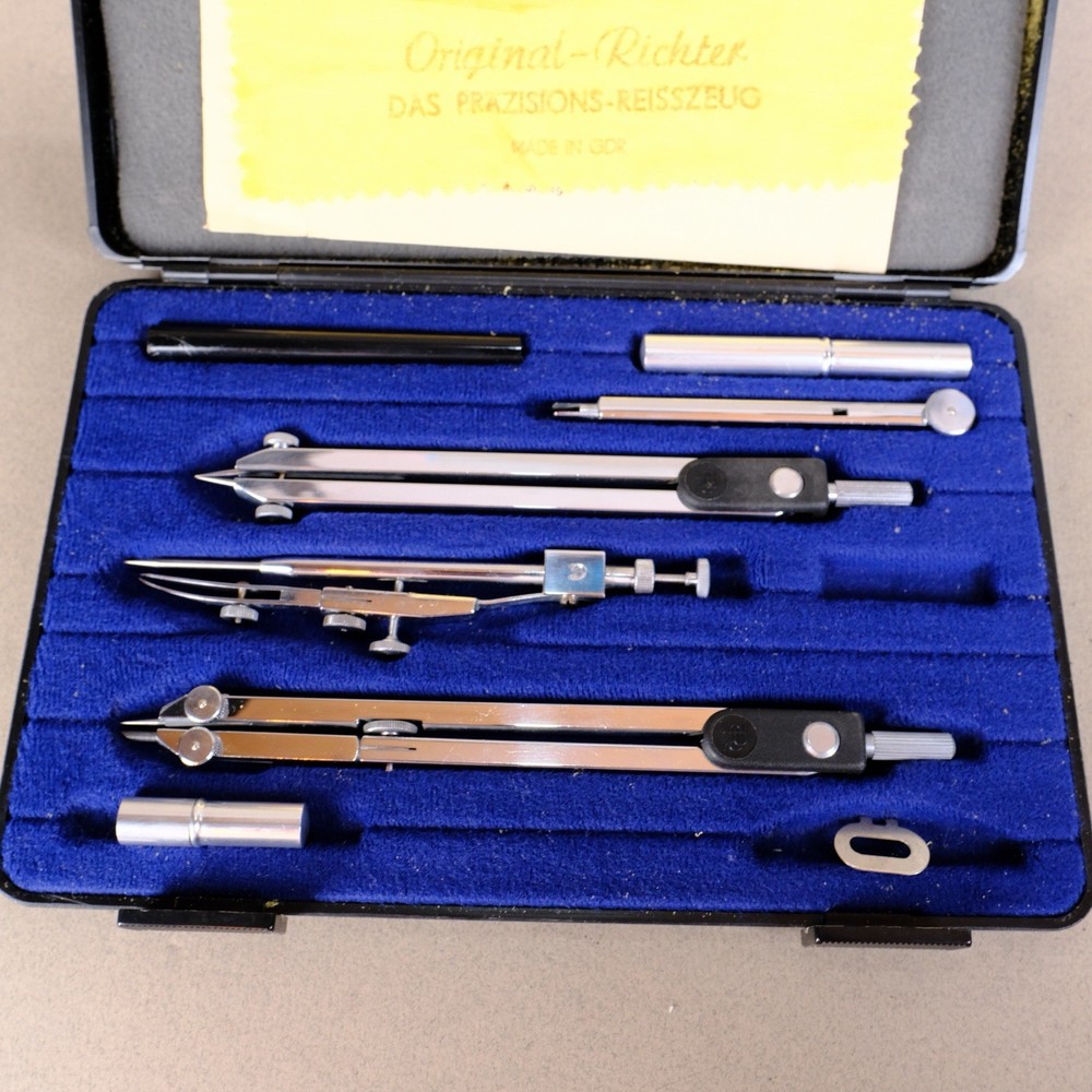 DRAFTING DRAWING SET ORIGINAL RICHTER VINTAGE COMPASSES & Tips