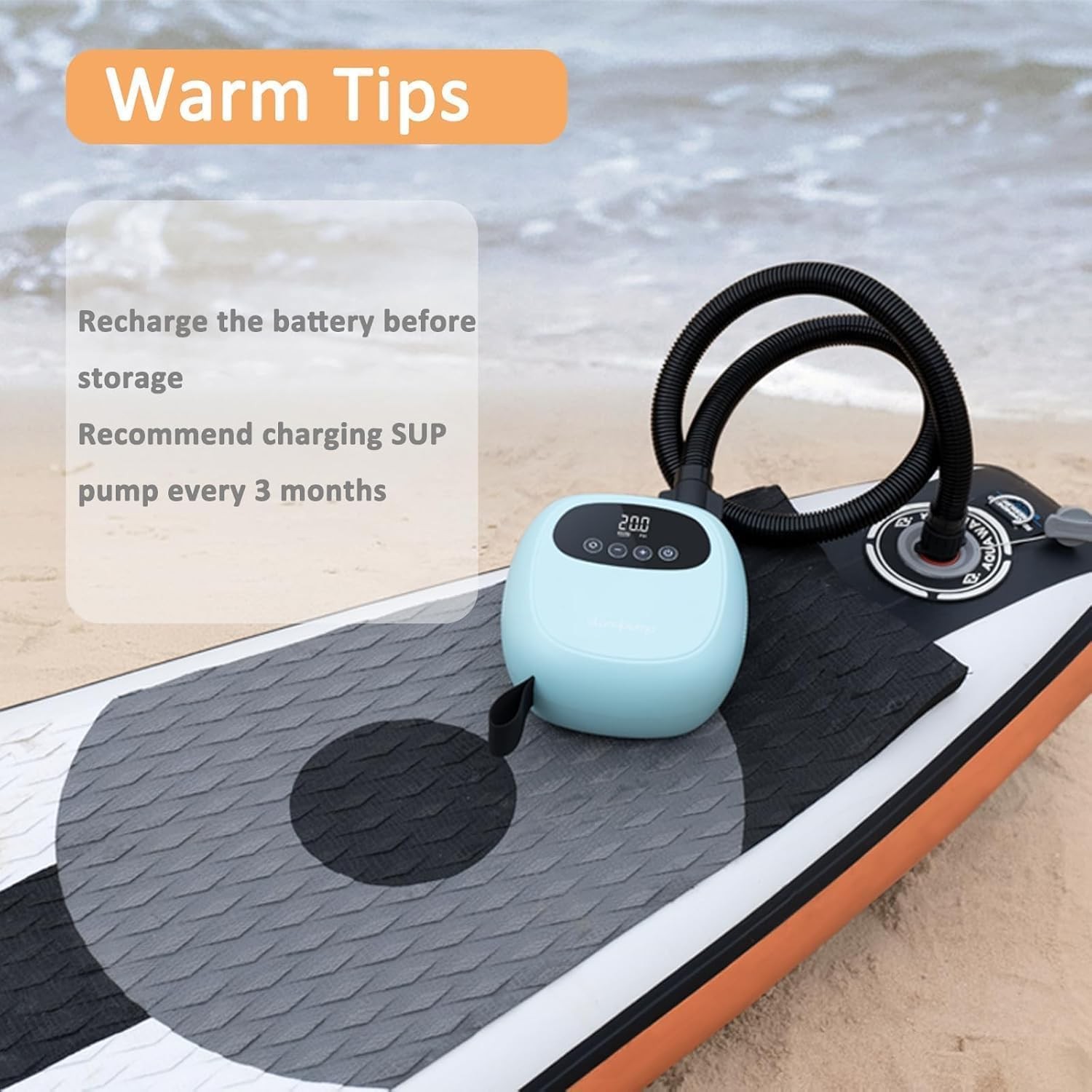 Electric Paddle Board Pump, Rechargeable 20PSI SUP Pump, Dual-Stage