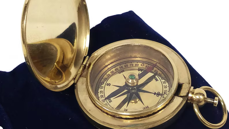 Solid Brass Pocket Compass, Vintage Style Nautical Decor