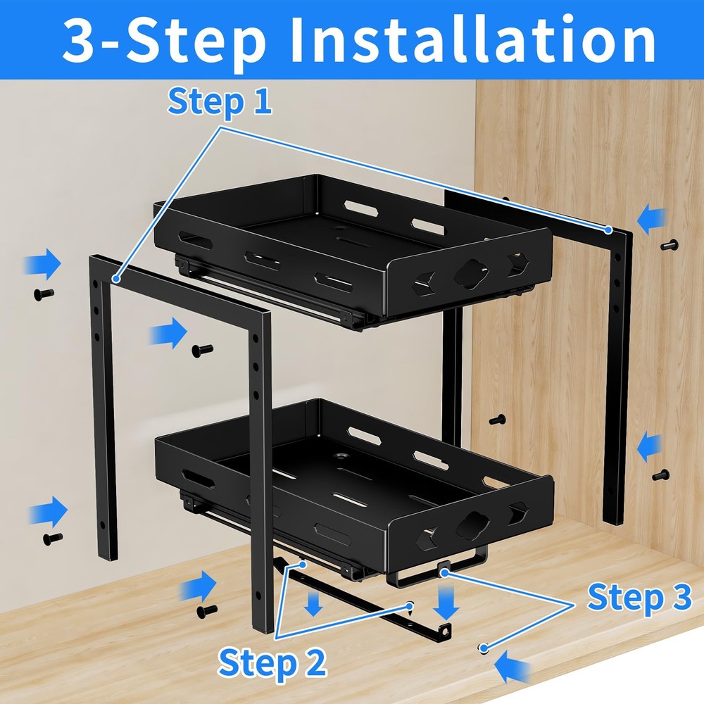 BOIVSHI 2-Tier Pull Out Spice Rack Organizer Cabinet Storage Adjustable