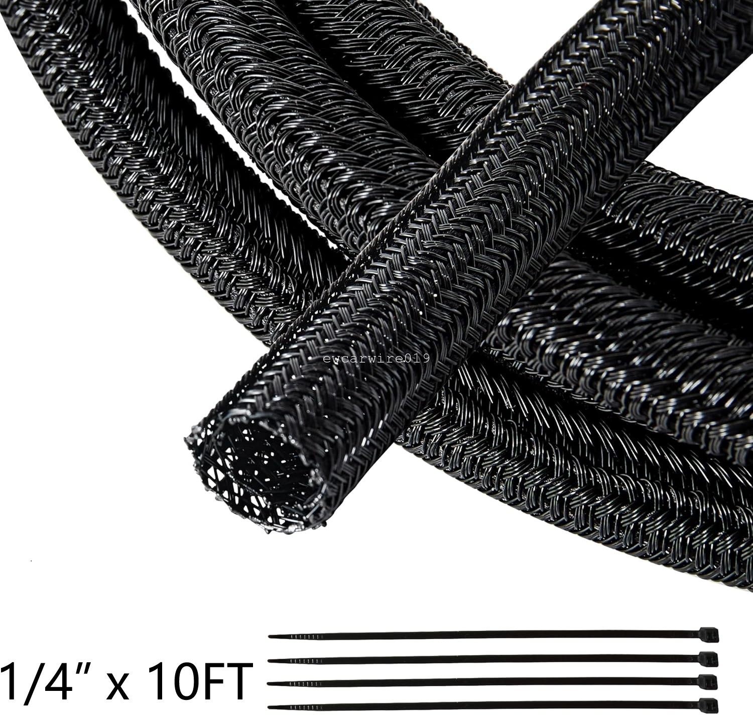 10FT Split Braided Cable Sleeve Self Wrap Wire Loom Cord Management Protector