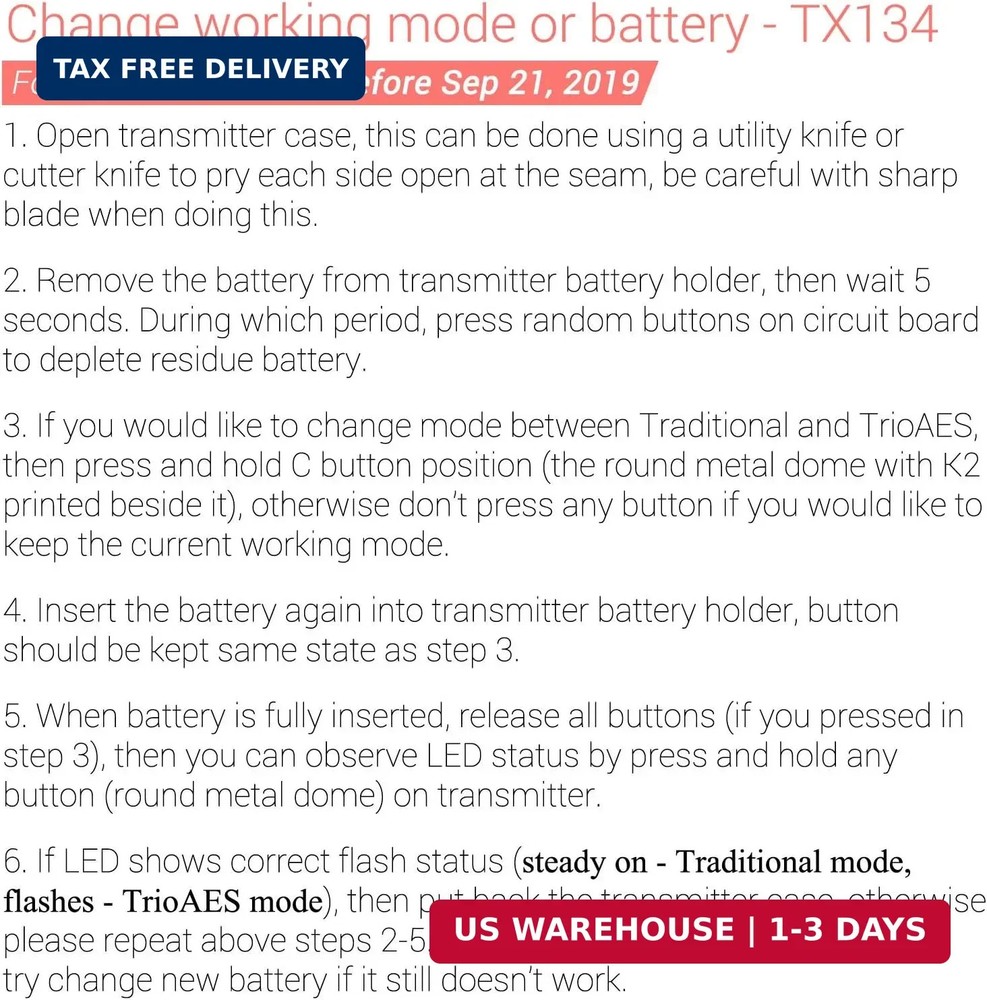 Secure Rolling Code Remotes, 2 Pack, Compatible with KIT-1 & KIT-2 (TX-134)