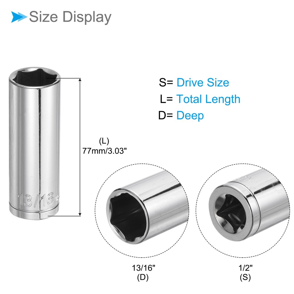 6-Point Socket, 1/2" Drive 13/16" SAE Standard Nut Impact Socket, 2-Pieces
