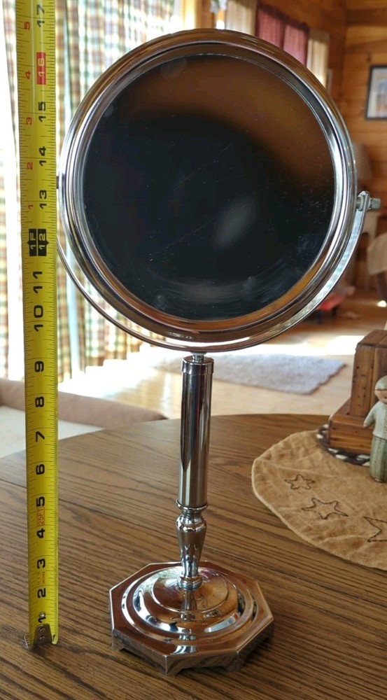 Vintage Chrome Vanity Makeup Regular & Magnifying Mirror Double Sided Table