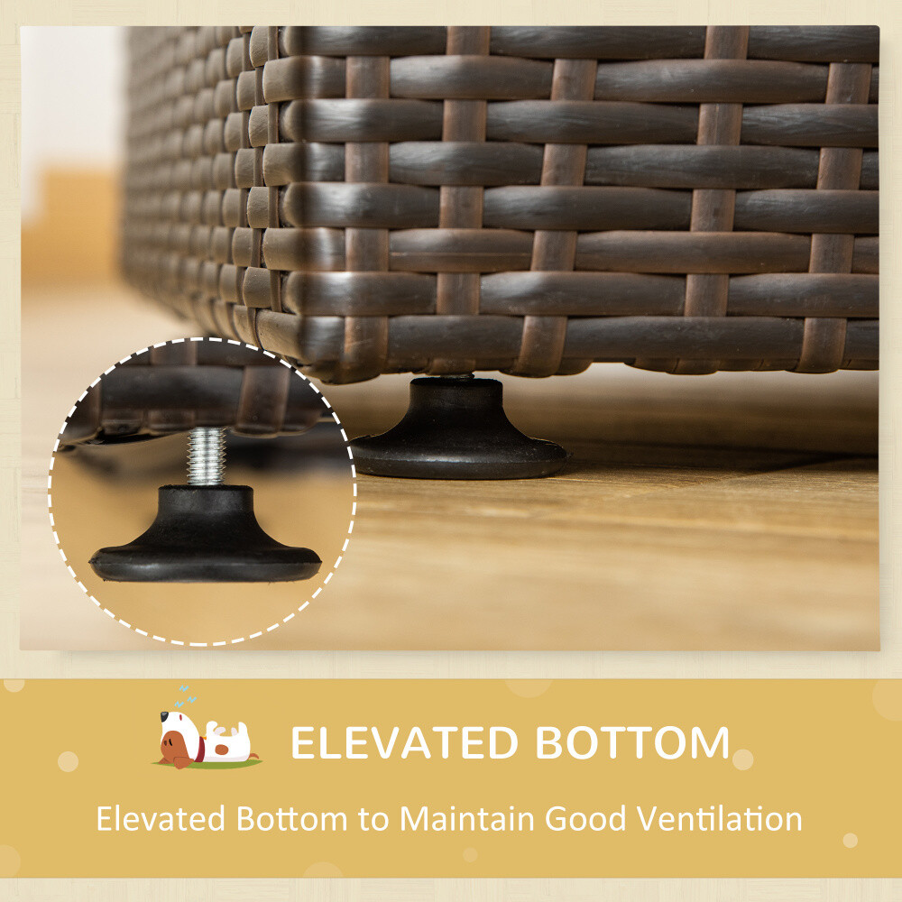 Rattan Dog Bed, Elevated Pet Sofa with Foldable Canopy for Small/Medium Pets
