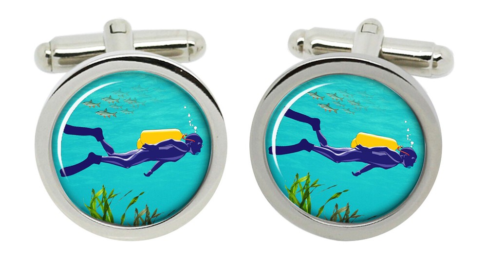 Scuba Diving Cufflinks in Chrome Box