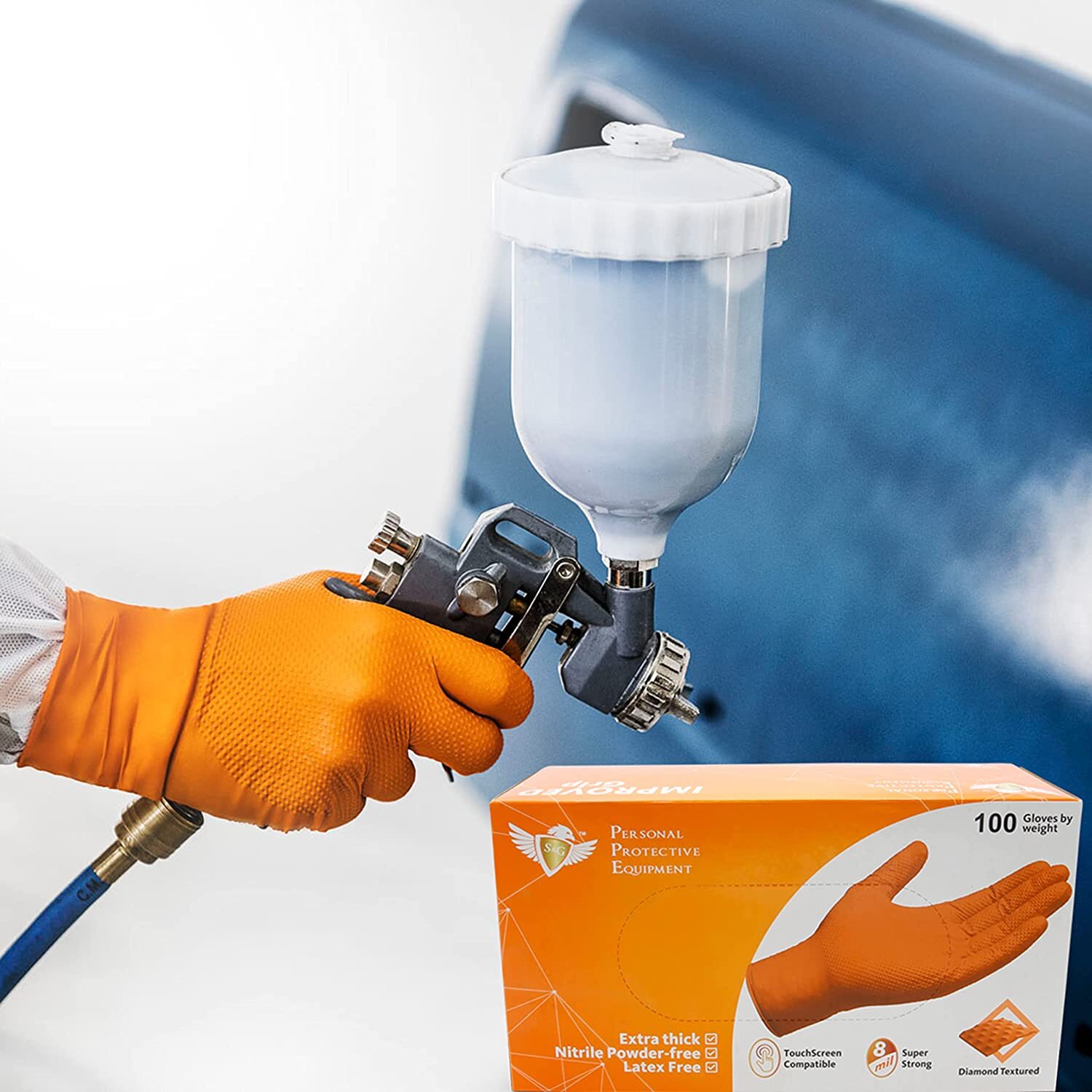S&G Heavy Duty Orange Nitrile Disposal Gloves Powder Latex Free 8 Mil ML XL XXL