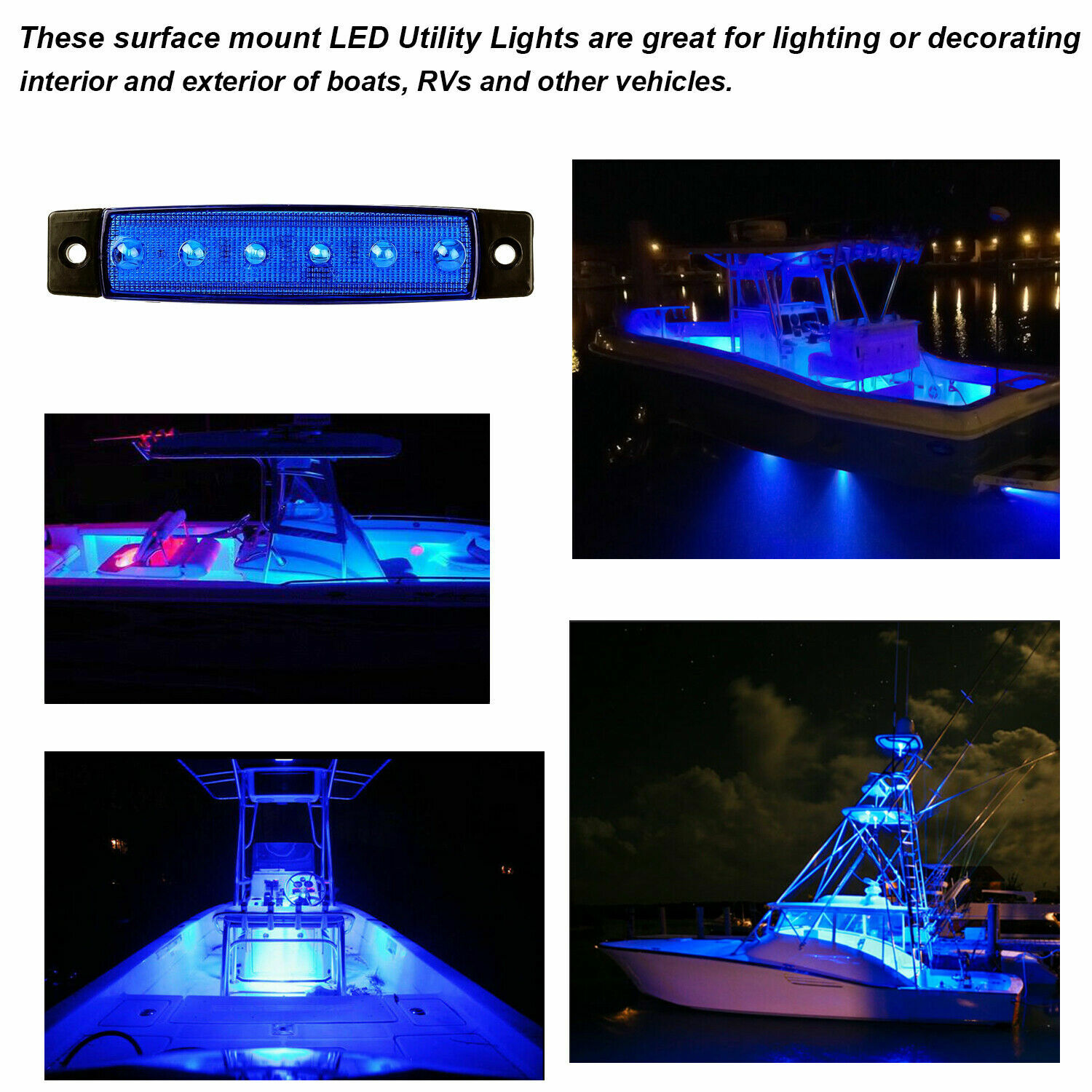 12 Pcs Marine Boat LED Deck Courtesy Lights Waterproof Blue Stern Transom Light