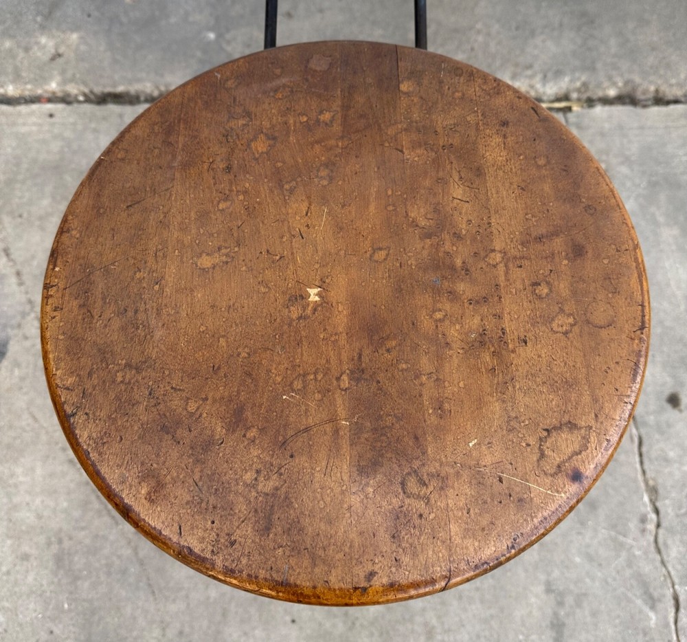 Vintage Industrial Shop Stool / Drafting Stool w/ Backrest (5315)