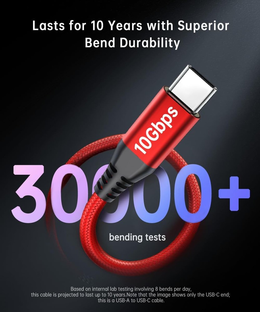 USB-C Data Cable 10Gbps [6ft, Red], Android Auto USB 3.2 Gen 2 A 6ft, Red
