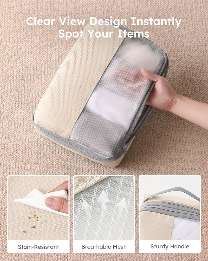 6 Set Compression Packing Cubes for Travel, Bonus Versatile Drawstring Backpa...