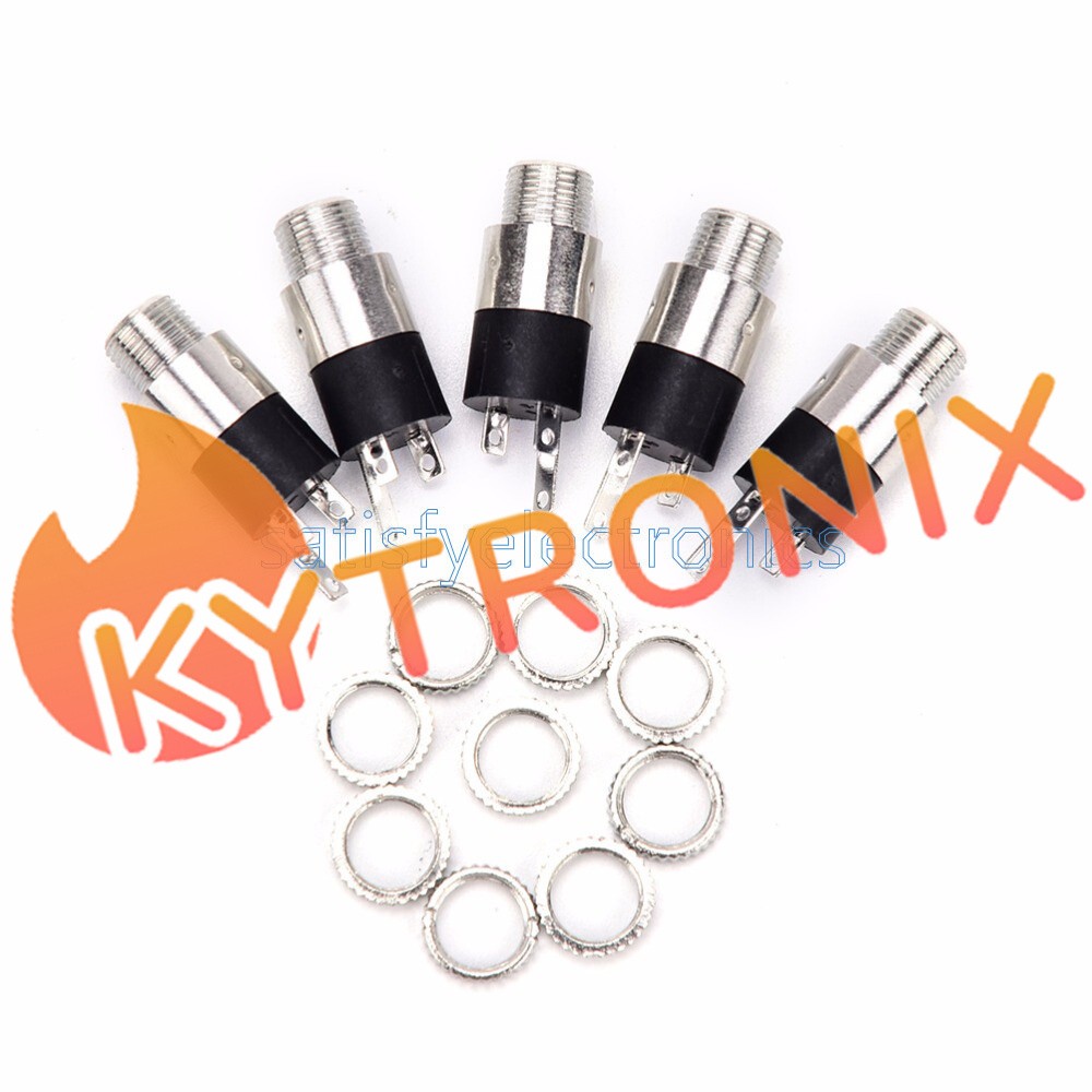 5Pcs PJ-392 3-Pin 3.5mm Stereo Headphone Audio Jack Socket Plug With Nut