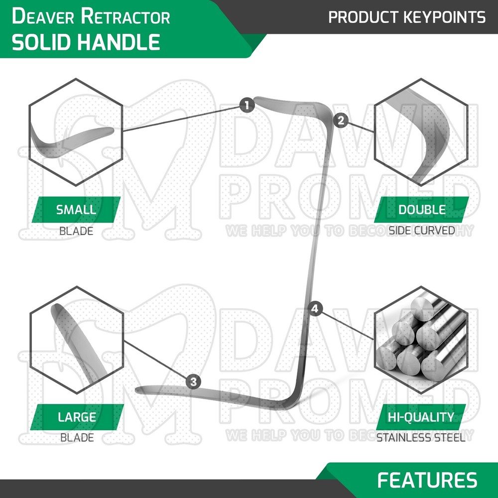 Deaver Retractor 1" x 9" Double Ended Solid Handle Surgical Instrument German Gr