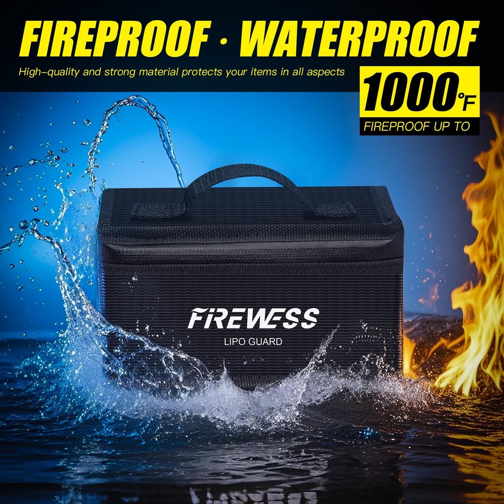 2 Pack Lipo Safe Bag Fireproof, Lithium Battery Bag Fireproof and Explosionpr...