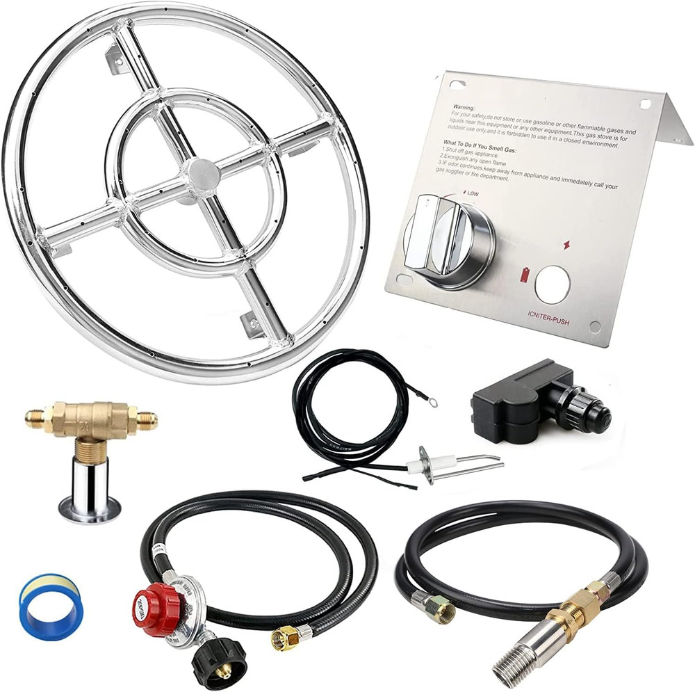 12" Fire Pit Ring Burner Kit Stainless Steel Propane Gas Firepit Ring Kit...