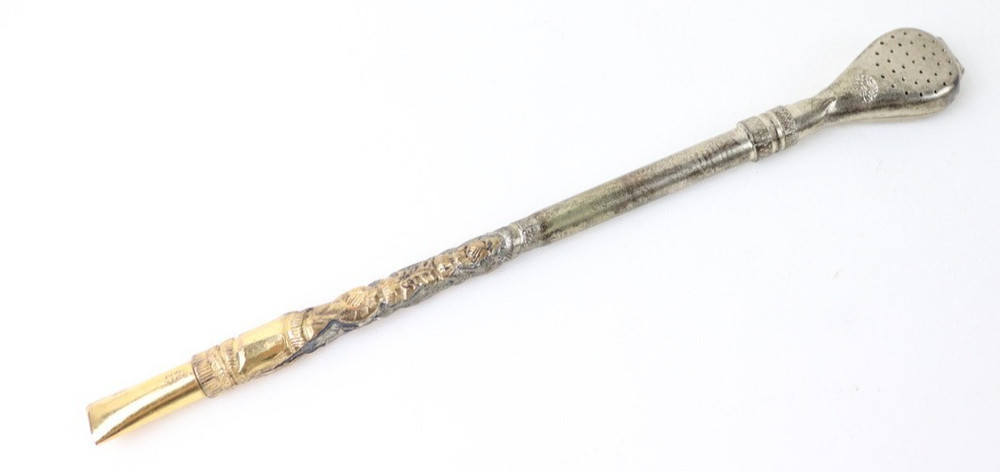 One  800 Silver  Bombilla Straw with 18k gold accent