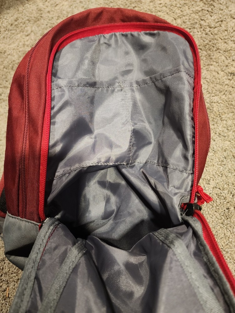 Ozark Trail Red Gray Hiking Daypack Backpack Polyester Padded Straps Pockets