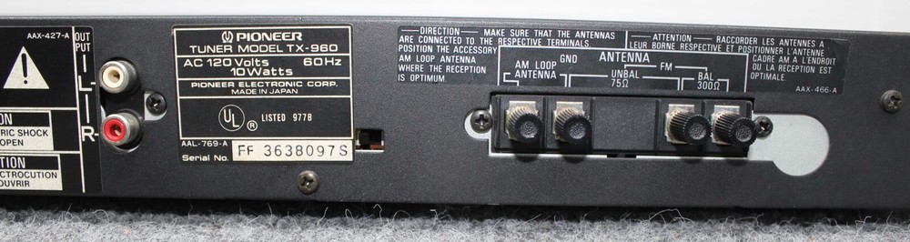 PIONEER TUNER MODEL TX-960
