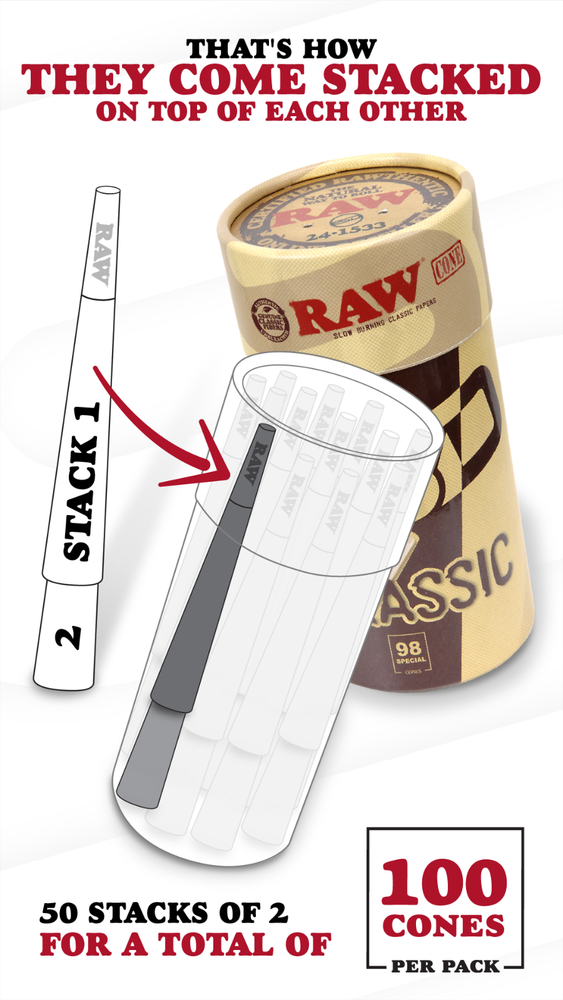 RAW Cones 98 Special | Classic 100 Pack | Slow Burning Rolling Paper with Tips