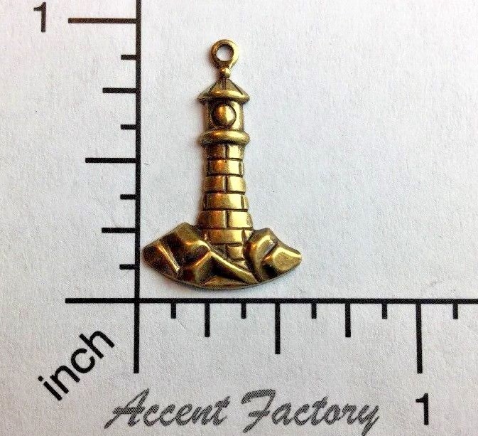 Lighthouse Charm w/Loop Jewelry Finding Stamping - Silver Ox & Brass Ox 4615