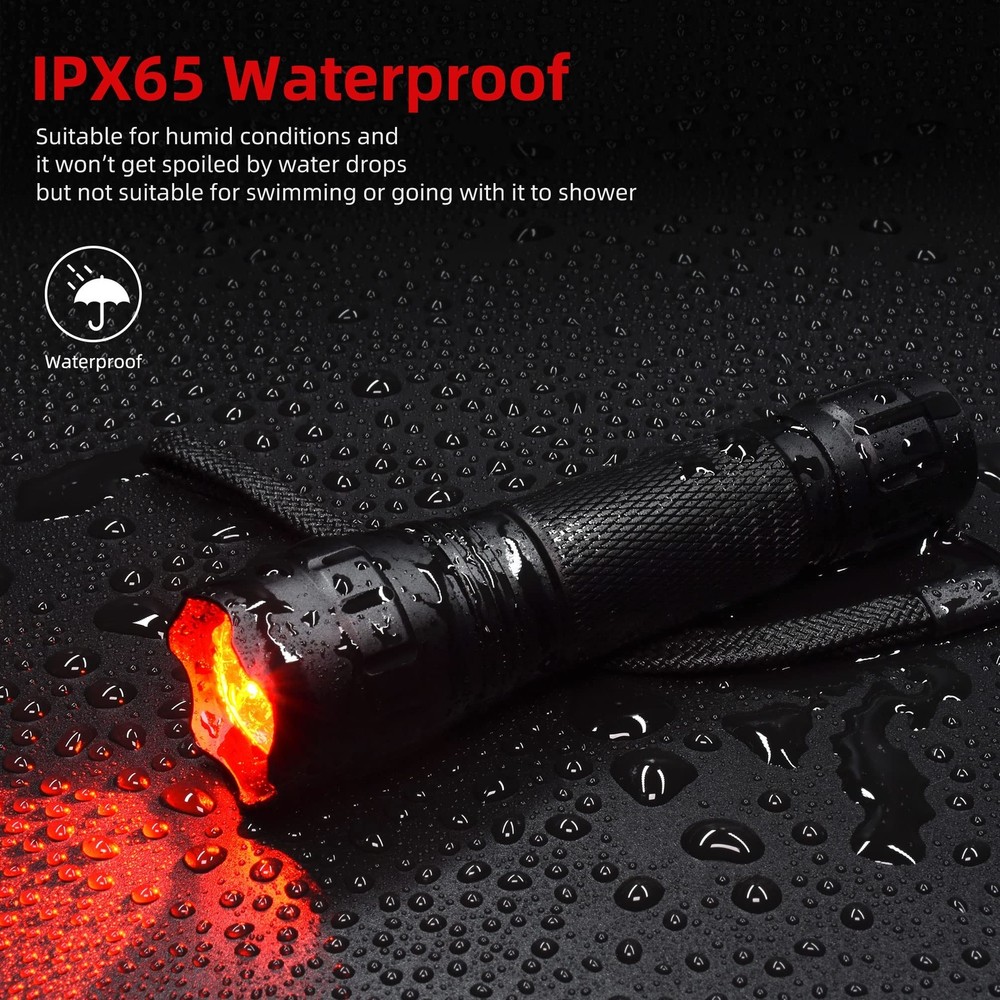 DARKBEAM Red Light Flashlight Tactical LED Rechargeable, Zoomable Portable Ha...