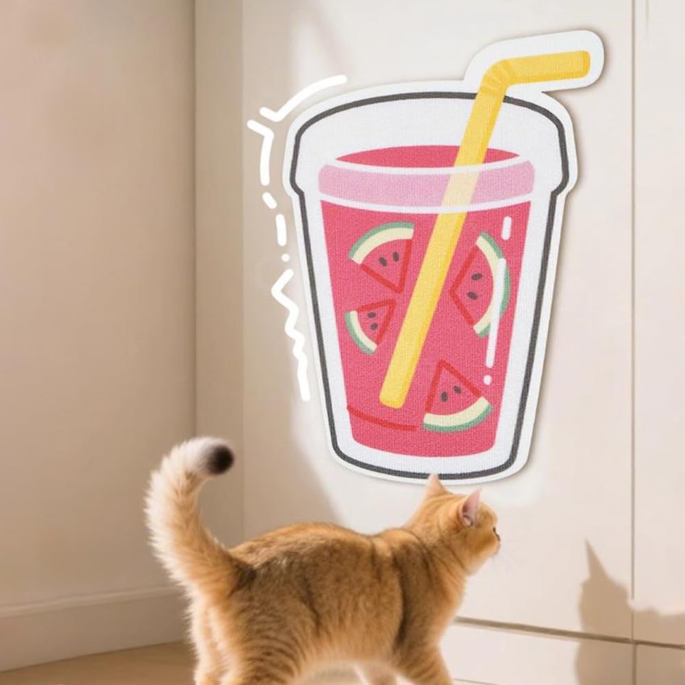 Wall Mounted Cat Scratcher,Cute Fruit Tea Pattern Cat Scratching Board Adhesi...