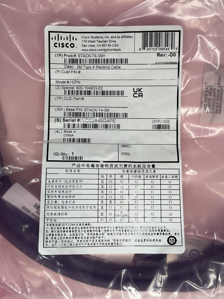 Cisco C9200 3M Type 4 Stacking Cable STACK-T4-3M