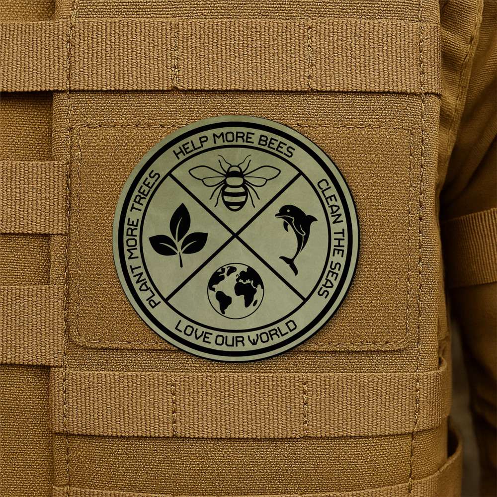 Love Our Planet, Bees, Trees, Seas Morale Patch 3" Round, Hook & Loop Engraved