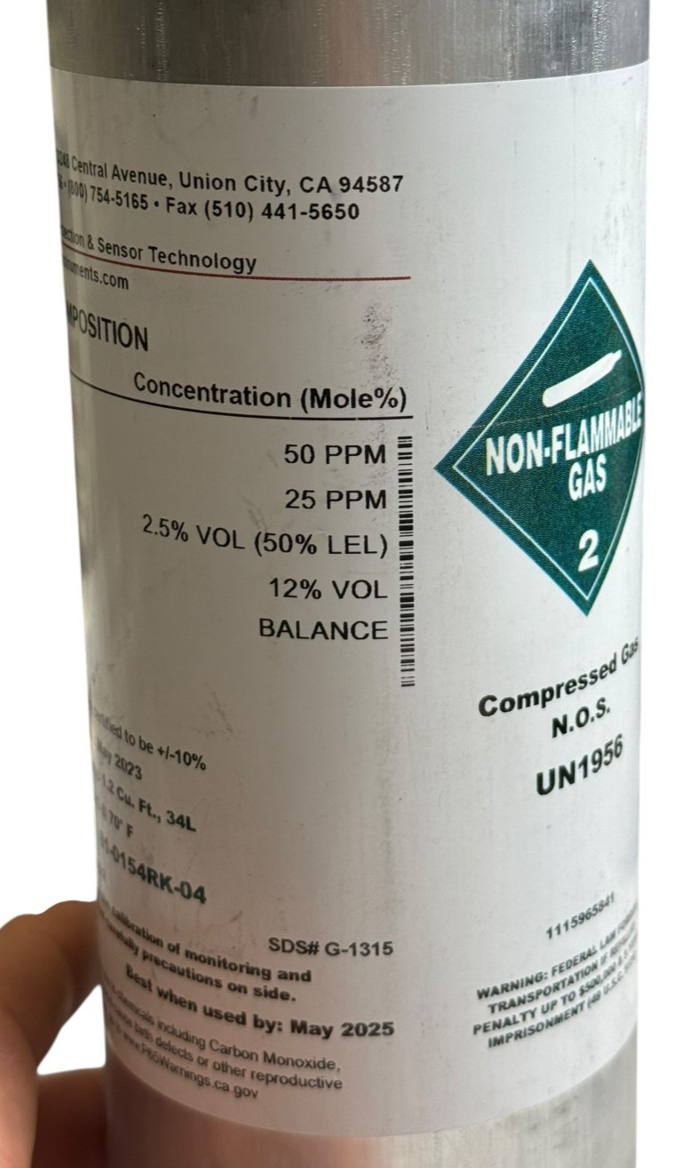 RKI Calibration Gas Cylinder 81-0154RK-04 CO H2S CH4 O2 Tank Only MADE IN USA