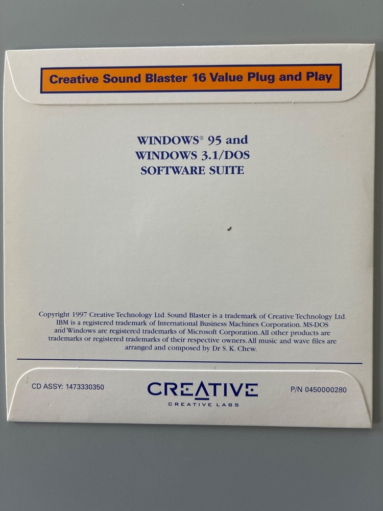 Sound Blaster CD ROM 16 Value PNP Windows 95 Software Suite