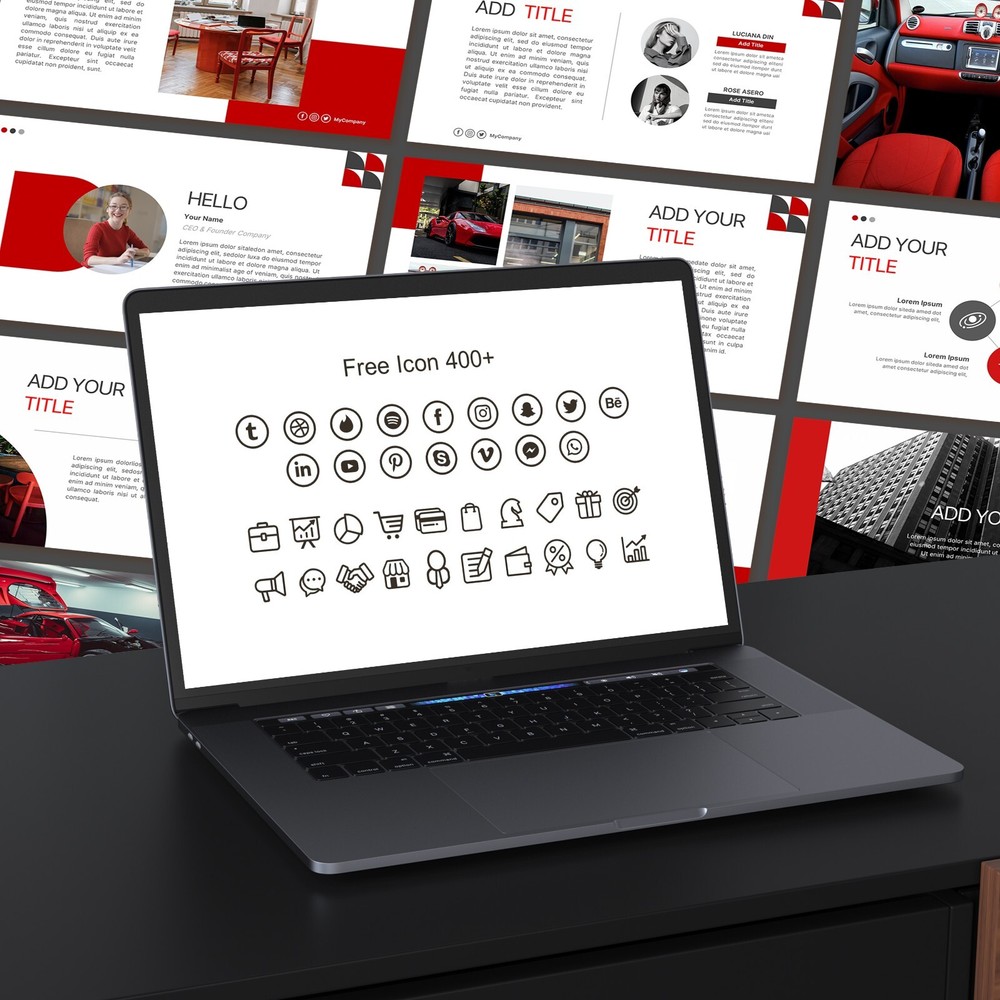 Red PowerPoint Template - Modern Business & Car Presentation Slide Deck