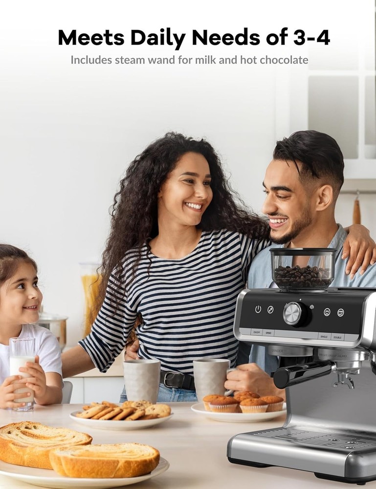 Espresso Machine With Grinder, 20 Bar Semi-Automatic Espresso Coffee Maker Wi...