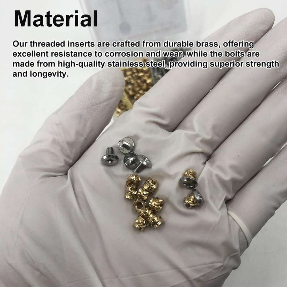 200Pcs Threaded Inserts Bolt Set 100pcs M3x4x5 Heat Kit, Gold