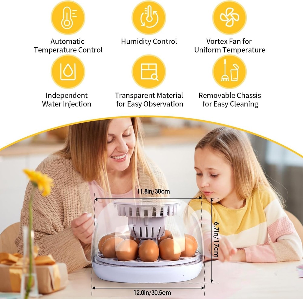 12 Eggs Incubator for Hatching Eggs with Automatic Egg Turner, Temperature Contr