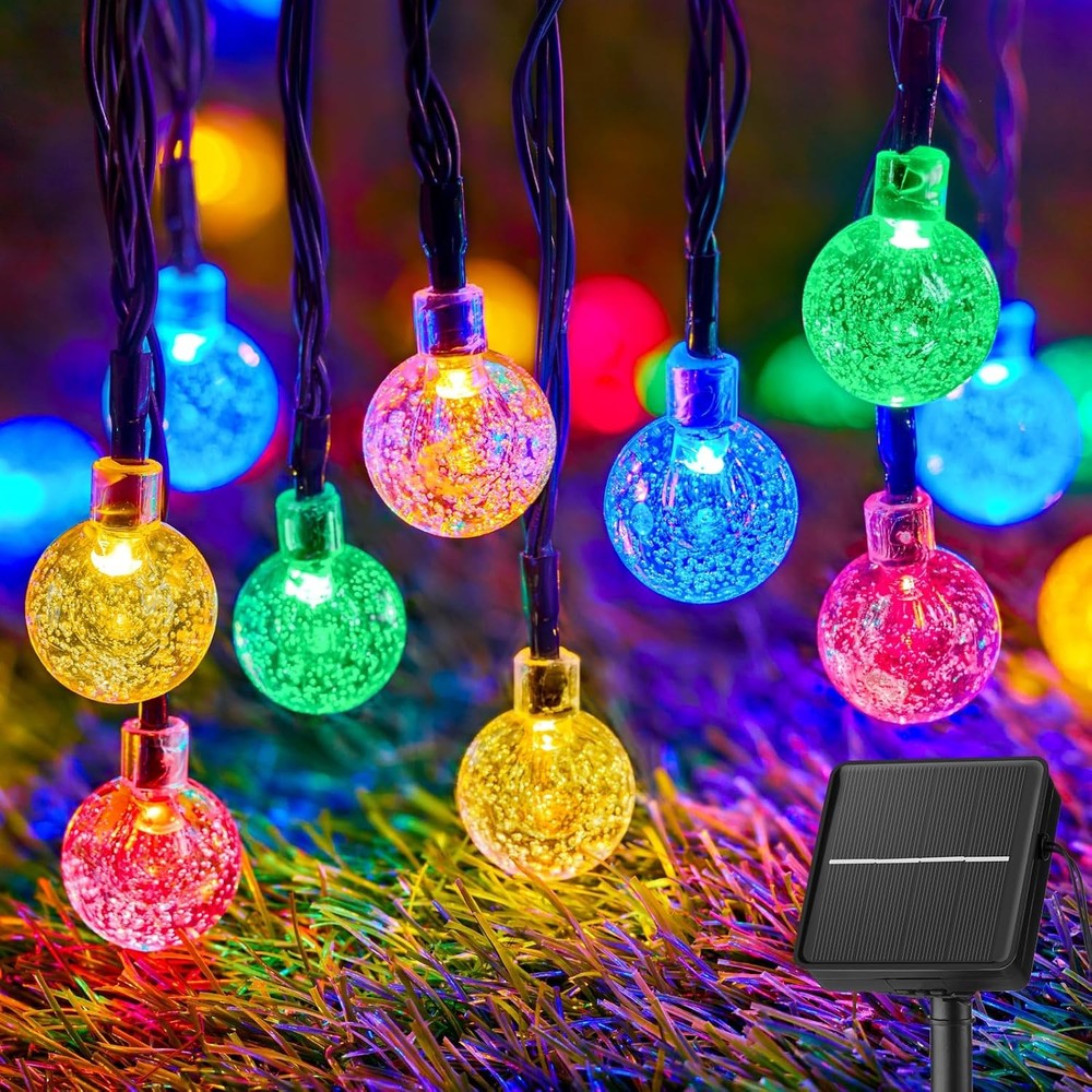 2 Pack 66FT 200LED Outdoor Solar Globe String Lights Bubbles RGBW Ball 8 Modes