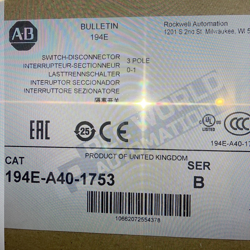 ALLEN BRADLEY. DISCONNECT. SWITCH. 194E-A40-1753