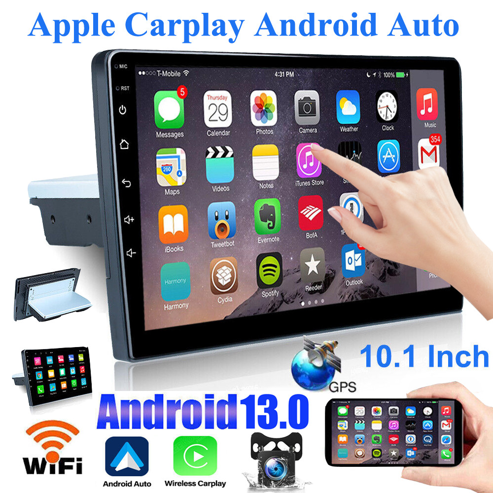 Single 1 Din Android 13 Carplay Car Stereo Radio GPS WIFI BT Touch Screen 10.1"