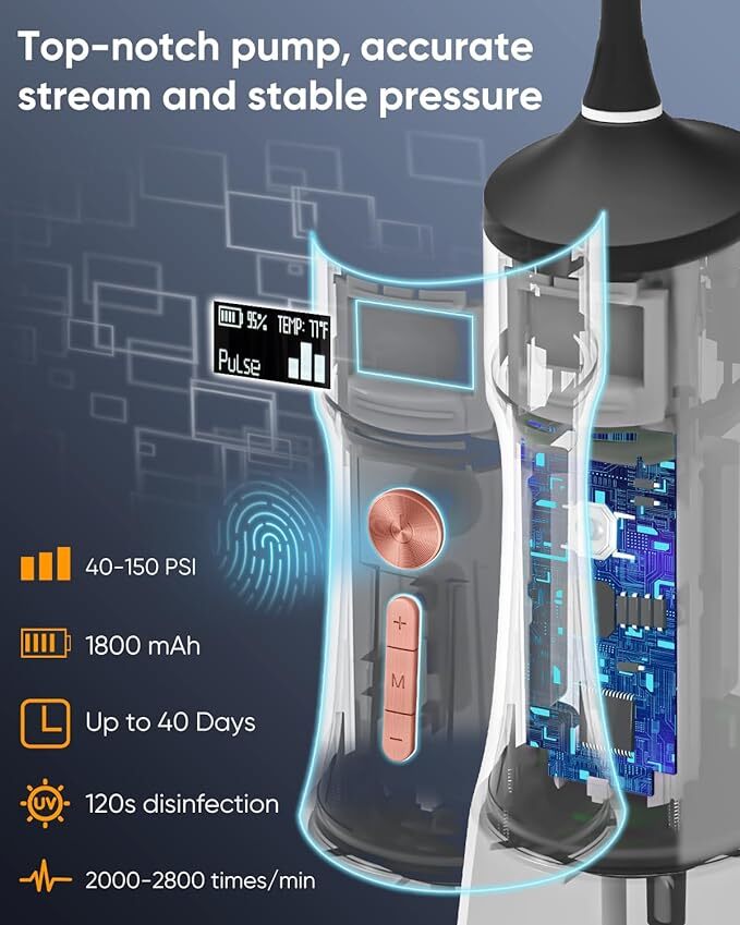 MySmile LP221 Cordless Oral Irrigator Water Flosser with UVC Sterilizable Black