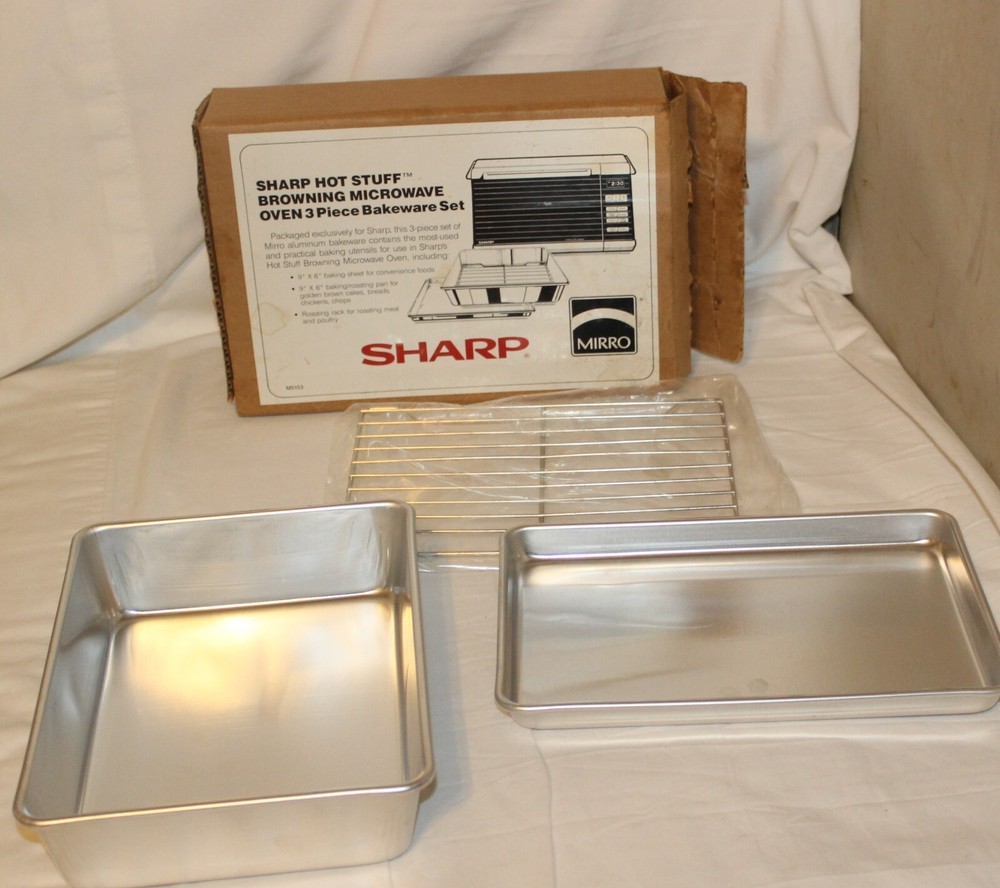 VTG SHARP HOT STUFF Browning Microwave Over 3 PC Bakeware Set Mirro w/Box