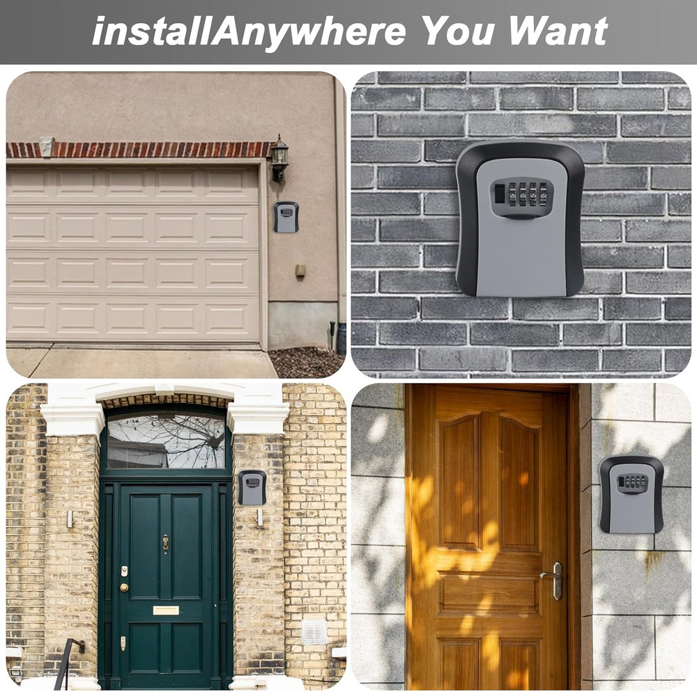 Key Lock Box for Outside, Wall Mounted, Waterproof Resettable Code Safe Security