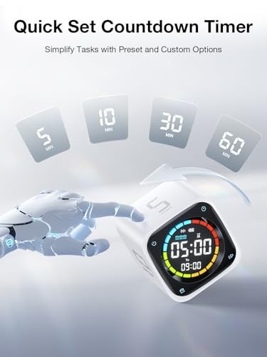TK3 Pomodoro Timer Cube, Desk Productivity Timer with 5/10/30/60 Min White