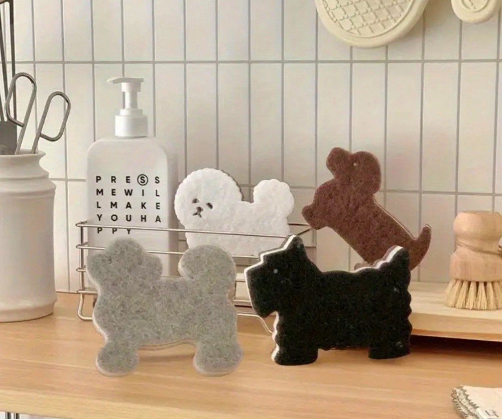 4pc Dog Large Heavy Duty Kitchen Sponges Multi Purpose Triple Layer