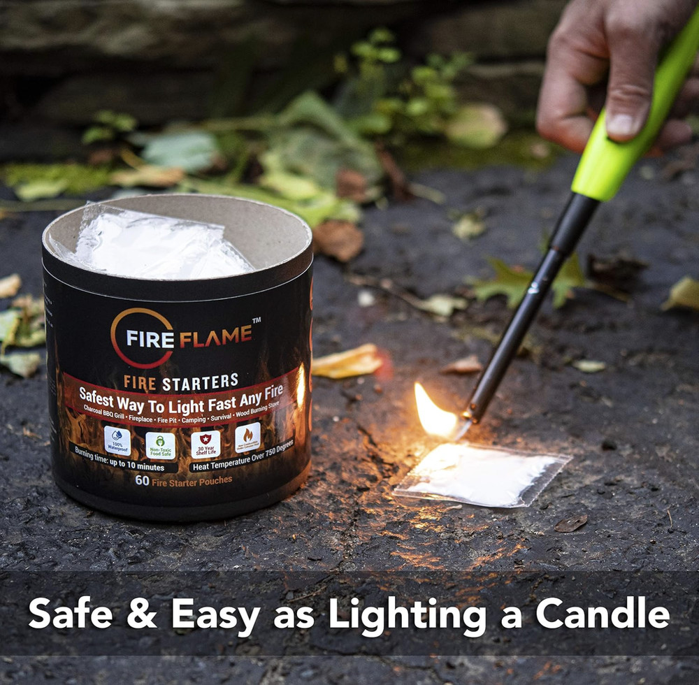 100 Pouches Fireflame Quick Instant Fire Starter - 100% Waterproof, Odorless