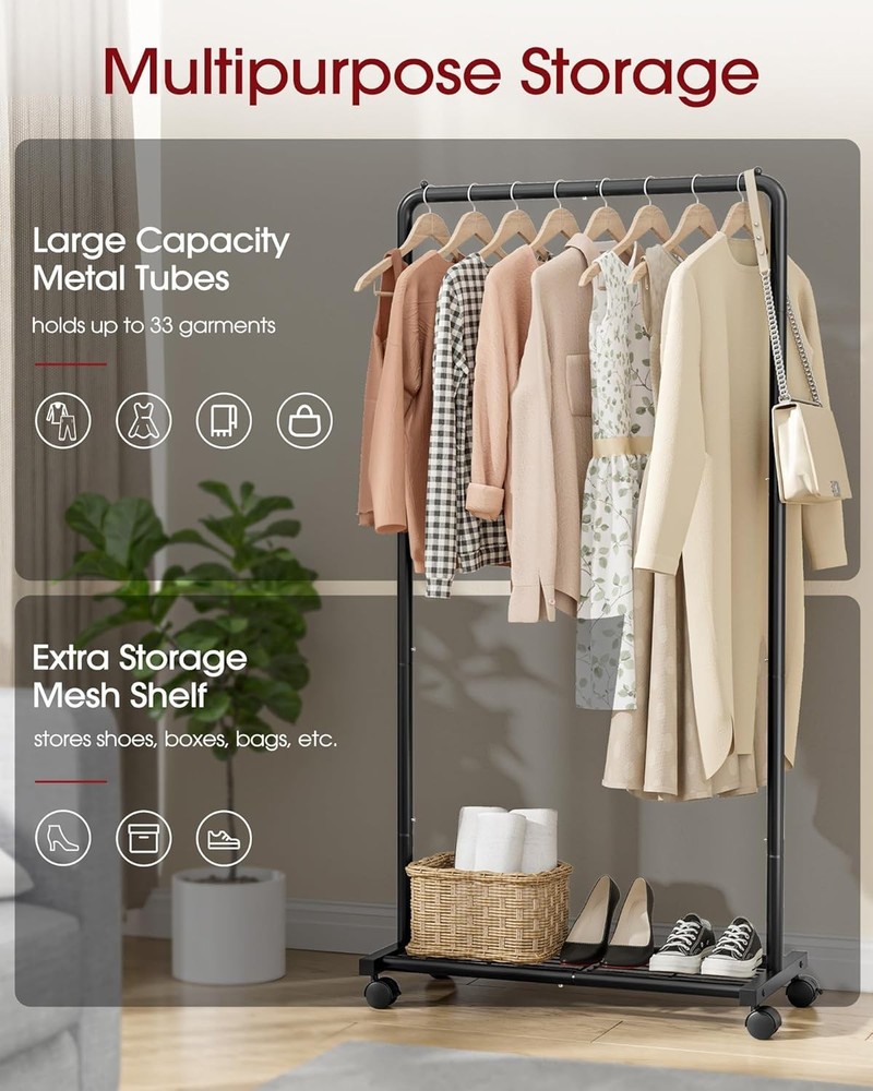 Multi-Functional Garment Rack with Easy Assembly & 82 lb Capacity in Black