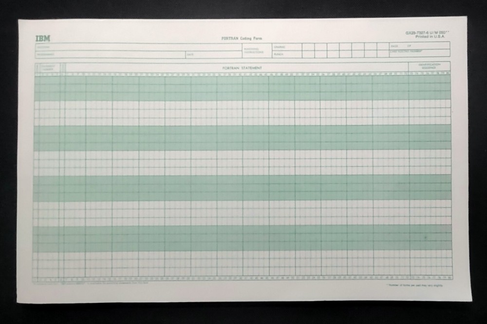 Vintage Programmer's Fortran Coding Form 8.5"x13.5" Sheet IBM GX28-7327-6
